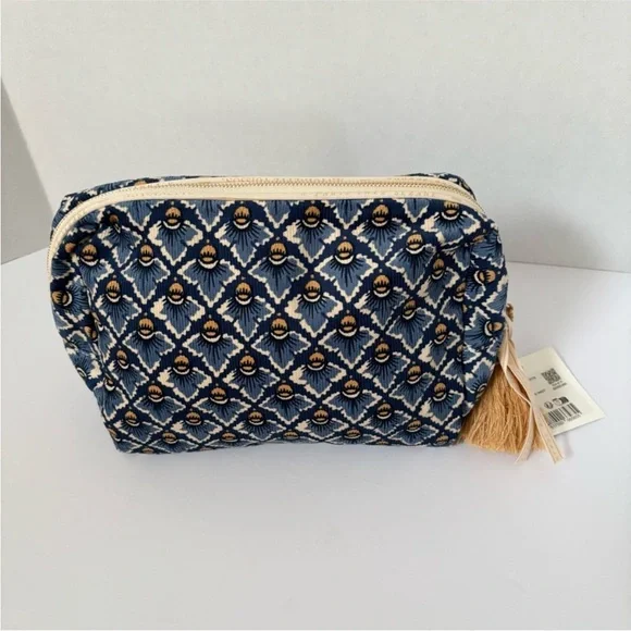 Sezane Antoinette Poisson Toiletry Bag Blue Diamond Cosmetic Travel Case Makeup - Picture 6 of 11